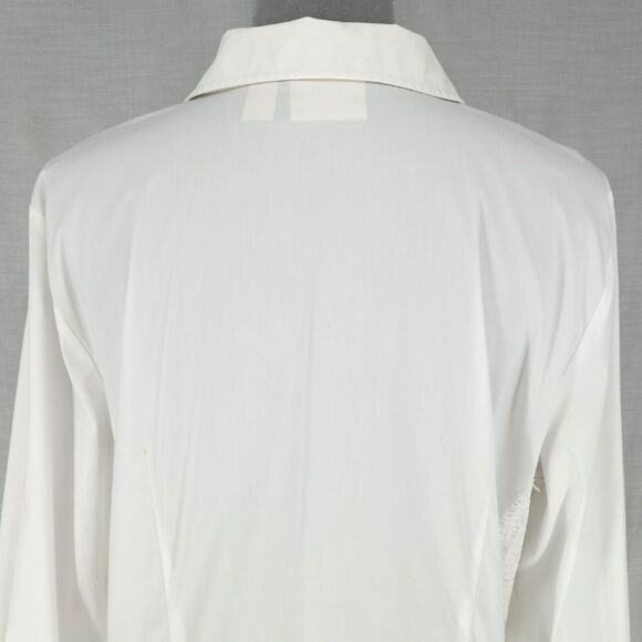 Chicos Top 2 Womens Large 12 White Blouse Cuffed Lace on Sides Buttons Academia - Picture 9 of 16